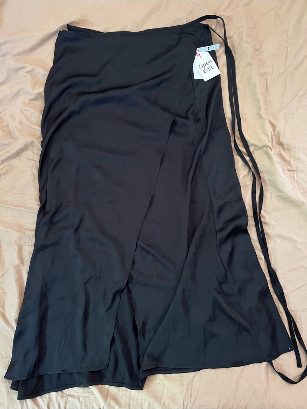 Open Edit Black Maxi Wrap Skirt - Timeless Silky Wrap Design